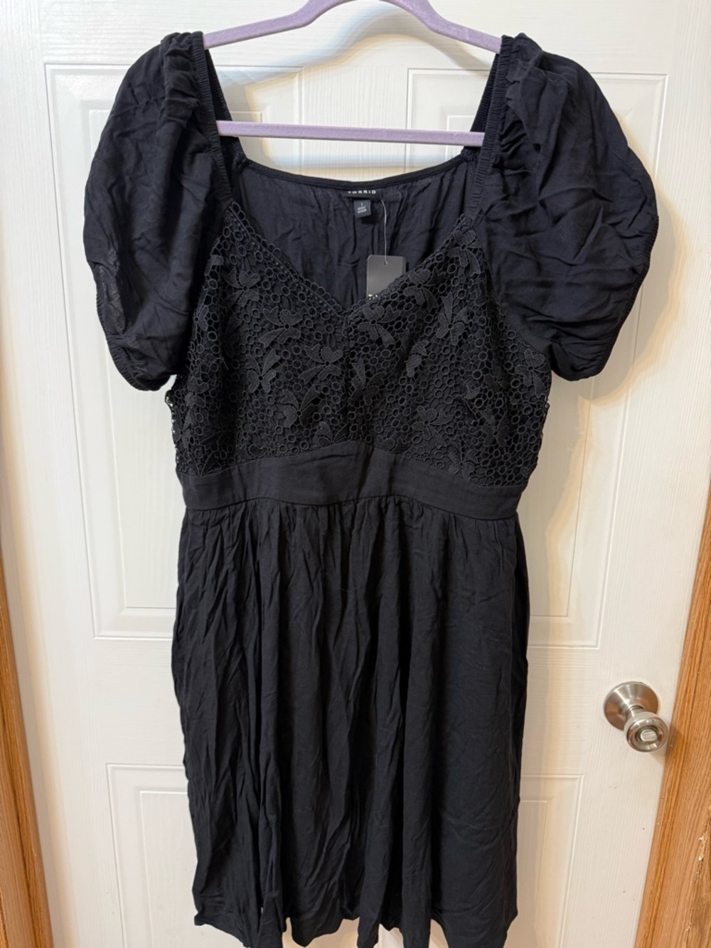 torrid Black Lace Bodice Puff Sleeve Midi Dress